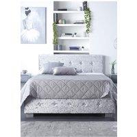 Aspire Side Opening Ottoman Storage in Grey Crushed Velvet | Size: King