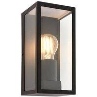 Netlighting Breton 1 Light Outdoor Wall Lantern Matt Black Glass IP44 E27 in Clear