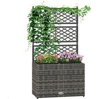 OUTSUNNY Garden PE Rattan Planter with Trellis, Raised Bed, 57x30x107cm in Light Grey | Size: 57 x 30 x 107 cm