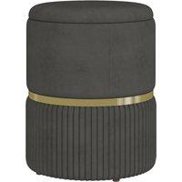 HOMCOM Round Pouffe, Storage Footstool with Cushioned Top, Hidden Space in Grey