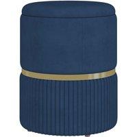HOMCOM Round Pouffe, Storage Footstool with Cushioned Top, Hidden Space in Dark Blue
