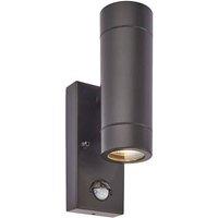 Netlighting Palin 2 Light Outdoor PIR Up Down Wall Light Matt Black Glass IP44 GU10