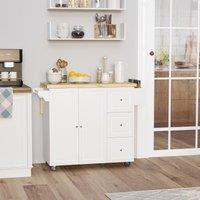 HOMCOM Drop Leaf Kitchen Island on Wheels Utility Storage Cart with Drawers in White