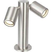 Netlighting Atlantis 2 Light Outdoor Coastal Bollard Post Marine Grade Brushed Stainless Steel Glass IP65 GU10 in Grey