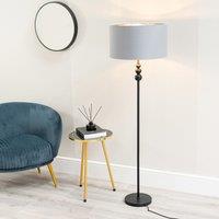 ValueLights Marissa Grey & Metallic Chrome Shade with Black Stacked Ball Floor Lamp