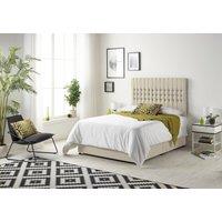 Somnior Galaxy Sprung Memory Foam 2 Drawer Divan Bed with Upholstered Headboard Tweed Fabric in Natural | Size: Small Double