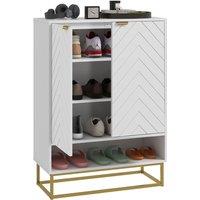 HOMCOM Shoe Storage Cabinet with 3 tier Shelving Open Shelf & 6 Vents in White