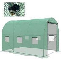 OUTSUNNY Polytunnel Greenhouse with Sprinkler System, Walk-in Green House for Garden with Wide Roll-up Door, 6 Mesh Windows, Green
