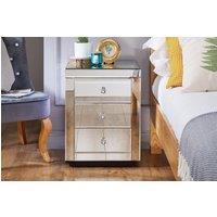 FurnitureboxUK Italian Inspired Contemporary Mirrored 3 Drawer Rectangular Bedside Table with Crystaline Shaped Handles in Silver