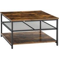 HOMCOM Industrial Coffee Table Centre Table with 3-Tier Storage Shelves in Brown