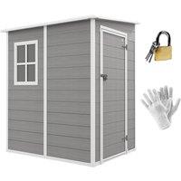 OUTSUNNY 4x5FT Plastic Garden Shed, Lockable Tool Storage House Lean to Shed with Vent in Grey
