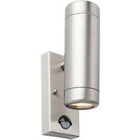 Netlighting Odyssey PIR Motion Sensor Up Down Wall Lamp Brushed Stainless Steel & Clear Glass IP44 in Grey