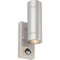 Netlighting Palin 2 Light Outdoor PIR Up Down Wall Light Brushed Stainless Steel Glass IP44 GU10 in Grey