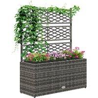 OUTSUNNY Garden PE Rattan Planter with Trellis, Raised Bed, 84x30x107cm, Light Grey | Size: 84 x 30 x 107 cm