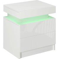 HOMCOM High Gloss Bedside Table with LED Light & 2 Drawers in White