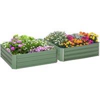 OUTSUNNY Set of 2 Raised Garden Bed Galvanised Planter Box Easy Setup in Green