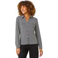 Roman Women's Textured Geo Print Stretch Shirt in Black | Size: 20