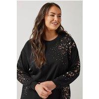Evans Women's Sequin Embellished Sweatshirt in Black | Size: 30-32