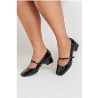 Yours Women's Patent Mary Jane Block Heels in Black | Size: 7EEE