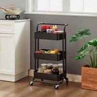 House of Home 3 Tier Storage Cart On Wheels Home Kitchen Office Bath-Bedroom Organiser Black