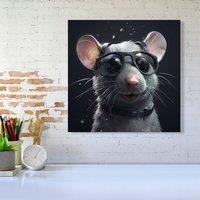 Warren Reed - Designer Splashart Rat In Glasses Canvas in Grey | Size: W16 x H16