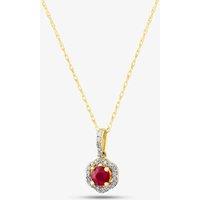 9ct Yellow Gold Ruby & 0.09ct Diamond Halo Pendant Necklace OJP1701-R