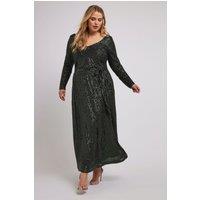 Yours Women's Sequin Maxi Dress in Green | Size: 20