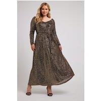 Yours Women's Sequin Maxi Dress in Gold | Size: 22