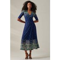 Jolie Moi Women's Stella Floral Print Wrap Mesh Maxi Dress in Yellow | Size: 20