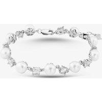 T.H.Baker Women's Silver Side Drilled Freshwater Pearl & Claw-set Cubic Zirconia Bracelet BRW70030FW in White | Size: 7.5inch
