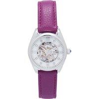 Empress Women's Magnolia Automatic MOP Skeleton Dial Leather-Band Watch in Purple