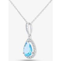 T.H.Baker Women's 9ct White Gold Pear Shaped Blue Topaz & Diamond Pendant Necklace DP1618WBT in Silver
