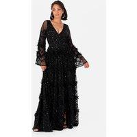 Maya Deluxe Women's Fully Embellished Maxi Dress in Black | Size: 8