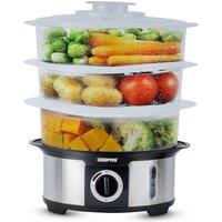 Geepas Food Steamer 12L Electric 3 Tier Slow Cooker for Vegetable Fish in White