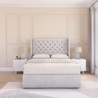 Sloomy Dior Wing Bed Set No Drawers With Ortho Sprung Mattress & 54 Floor standing Headboard Plush Velvet in Silver | Size: Double