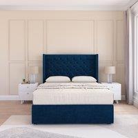 Sloomy Dior Wing Bed Set No Drawers With Ortho Sprung Mattress & 54 Floor standing Headboard Plush Velvet in Navy | Size: King