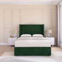 Sloomy Dior Wing Bed Set No Drawers With Ortho Sprung Mattress & 54 Floor standing Headboard Plush Velvet in Emerald | Size: Small Double