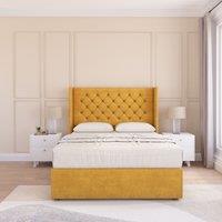 Sloomy Dior Wing Bed Set No Drawers With Ortho Sprung Mattress & 54 Floor standing Headboard Plush Velvet in Gold | Size: Small Single