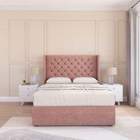 Sloomy Dior Wing Bed Set No Drawers With Ortho Sprung Mattress & 54 Floor standing Headboard Plush Velvet in Pink | Size: Single