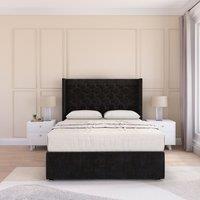 Sloomy Dior Wing Bed Set No Drawers With Ortho Sprung Mattress & 54 Floor standing Headboard Plush Velvet in Black | Size: Small Single