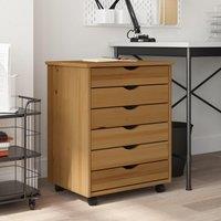 Berkfield Home Rolling Cabinet with Drawers MOSS Honey Brown Solid Wood Pine