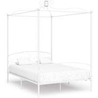Berkfield Home Canopy Bed Frame White Metal 120x200 cm | Size: Small Double