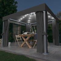 Berkfield Home Gazebo with Curtain&LED String Lights 3x3 m Anthracite in Black