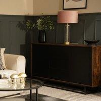 ValueLights Balan Glass & Matt Gold Table Lamp with Velvet Drum Lamp Shade & LED Bulb in Mid Grey