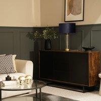 ValueLights Balan Glass & Matt Gold Table Lamp with Velvet Drum Lamp Shade & LED Bulb in Black