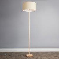 ValueLights Heather Light Wood Floor Lamp with Fabric Drum Shade & LED Bulb in Natural