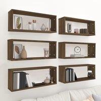 Berkfield Home Wall Cube Shelves 6 pcs Brown Oak 60x15x23 cm Engineered Wood | Size: 60 x 15 x 23 cm