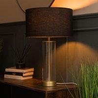 ValueLights Balan Glass & Matt Gold Table Lamp with Fabric Drum Lamp Shade & LED Bulb in Black