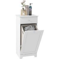 HOMCOM Bathroom Storage Cabinet with Foldable Laundry Hamper & Drawer in White
