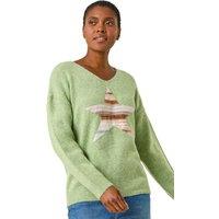 Roman Women's Soft V-Neck Star Jumper in Pale Green | Size: 12